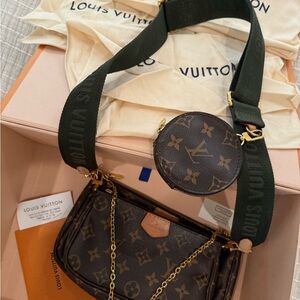 Louis Vuitton Multi Pochette Crossbody Bag with Green Strap | with box & receipt
